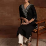 Black Yoke Design Rayon A-Line Kurta