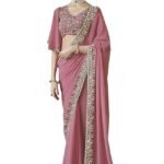 Women's Georgette Embroidery work Saree with Blouse Piece