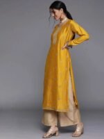 Yellow Embellished Silk Kurta - Image 3